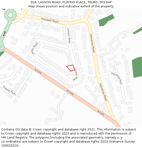 55A, LANYON ROAD, PLAYING PLACE, TRURO, TR3 6HF: Location map and indicative extent of plot