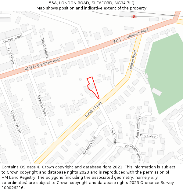 55A, LONDON ROAD, SLEAFORD, NG34 7LQ: Location map and indicative extent of plot