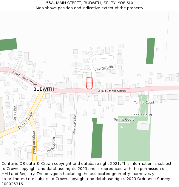 55A, MAIN STREET, BUBWITH, SELBY, YO8 6LX: Location map and indicative extent of plot