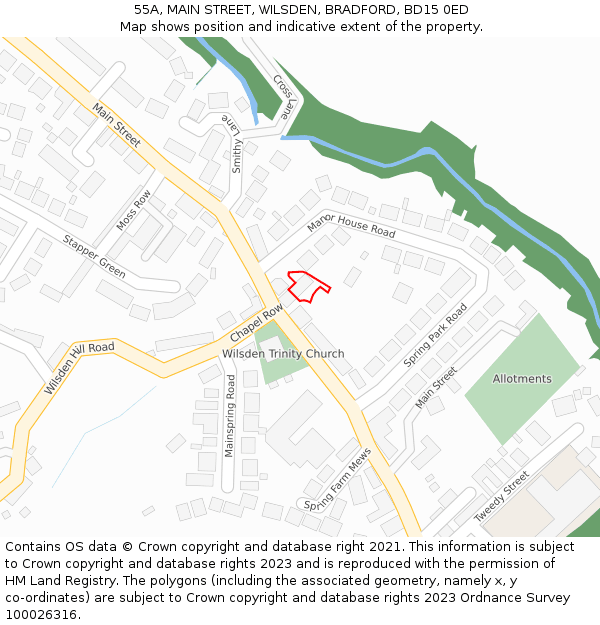 55A, MAIN STREET, WILSDEN, BRADFORD, BD15 0ED: Location map and indicative extent of plot