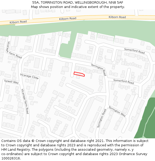 55A, TORRINGTON ROAD, WELLINGBOROUGH, NN8 5AF: Location map and indicative extent of plot