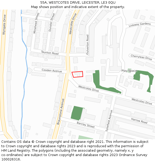 55A, WESTCOTES DRIVE, LEICESTER, LE3 0QU: Location map and indicative extent of plot