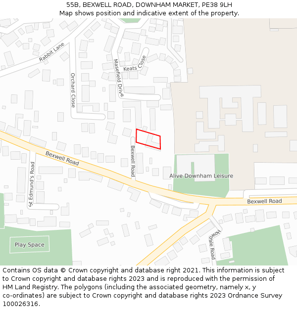 55B, BEXWELL ROAD, DOWNHAM MARKET, PE38 9LH: Location map and indicative extent of plot