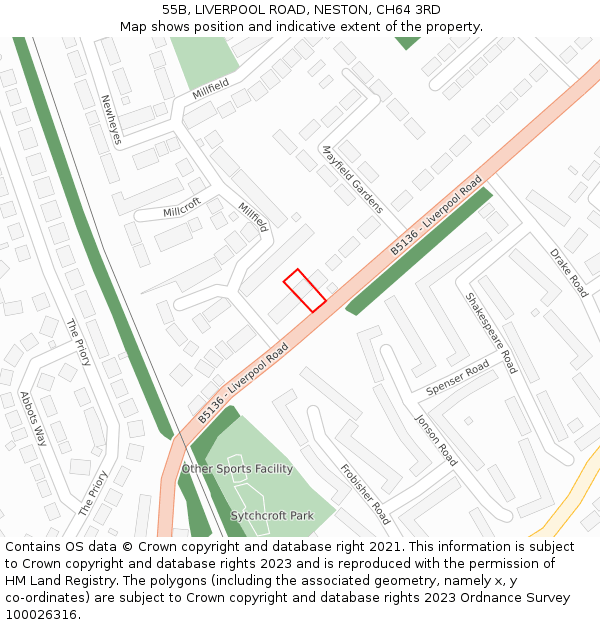 55B, LIVERPOOL ROAD, NESTON, CH64 3RD: Location map and indicative extent of plot