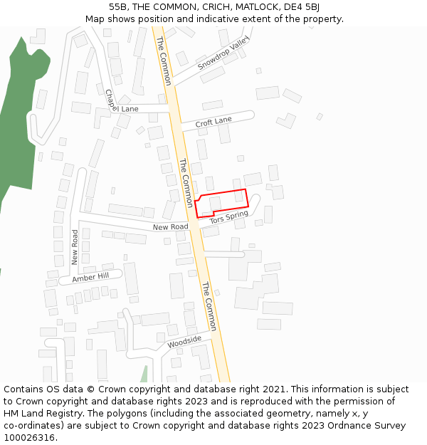 55B, THE COMMON, CRICH, MATLOCK, DE4 5BJ: Location map and indicative extent of plot