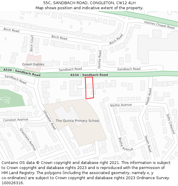 55C, SANDBACH ROAD, CONGLETON, CW12 4LH: Location map and indicative extent of plot