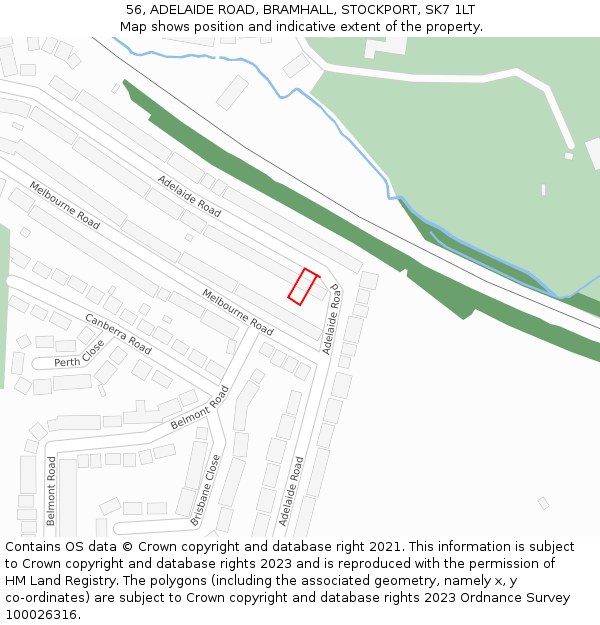 56, ADELAIDE ROAD, BRAMHALL, STOCKPORT, SK7 1LT: Location map and indicative extent of plot