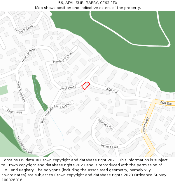 56, AFAL SUR, BARRY, CF63 1FX: Location map and indicative extent of plot