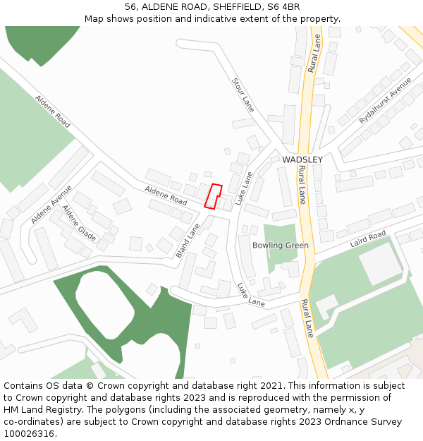 56, ALDENE ROAD, SHEFFIELD, S6 4BR: Location map and indicative extent of plot