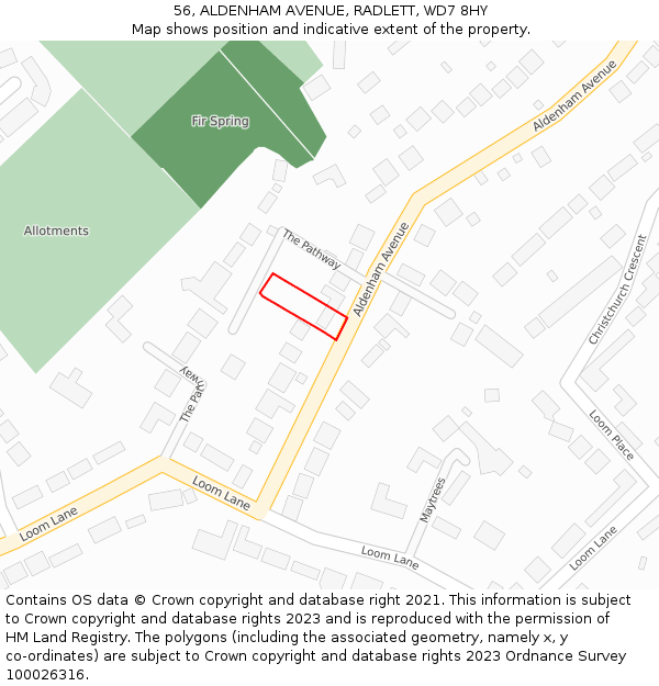 56, ALDENHAM AVENUE, RADLETT, WD7 8HY: Location map and indicative extent of plot