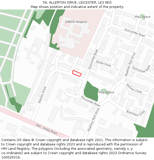 56, ALLERTON DRIVE, LEICESTER, LE3 9EG: Location map and indicative extent of plot