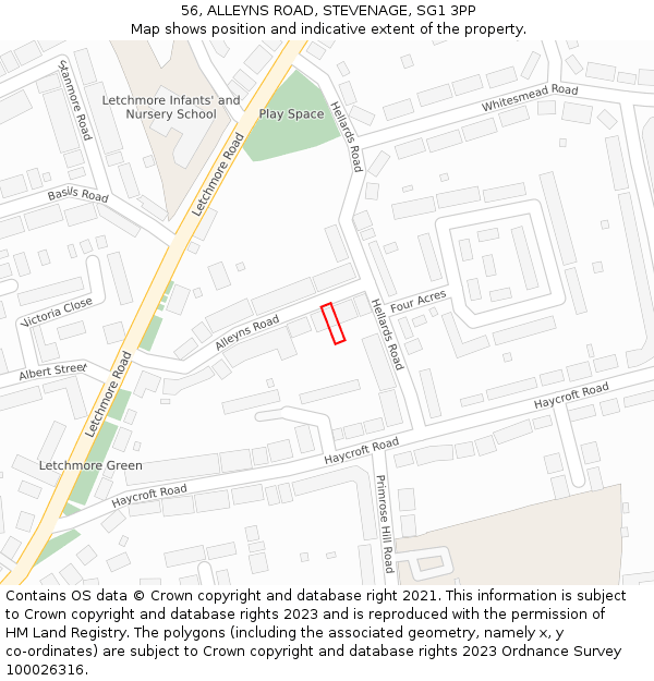 56, ALLEYNS ROAD, STEVENAGE, SG1 3PP: Location map and indicative extent of plot