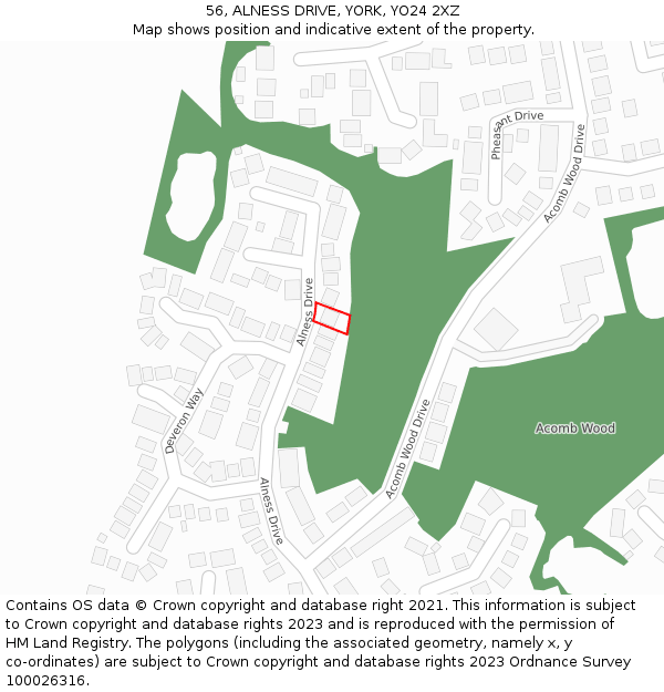 56, ALNESS DRIVE, YORK, YO24 2XZ: Location map and indicative extent of plot