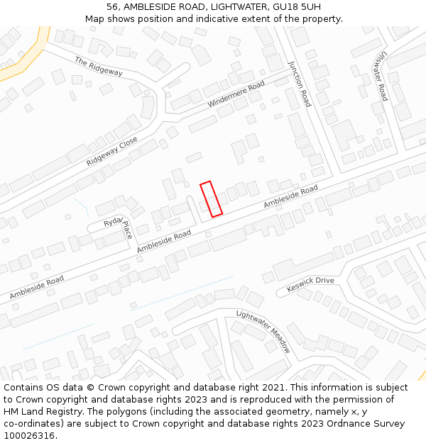 56, AMBLESIDE ROAD, LIGHTWATER, GU18 5UH: Location map and indicative extent of plot