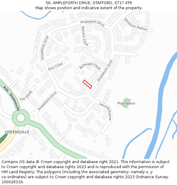56, AMPLEFORTH DRIVE, STAFFORD, ST17 4TR: Location map and indicative extent of plot
