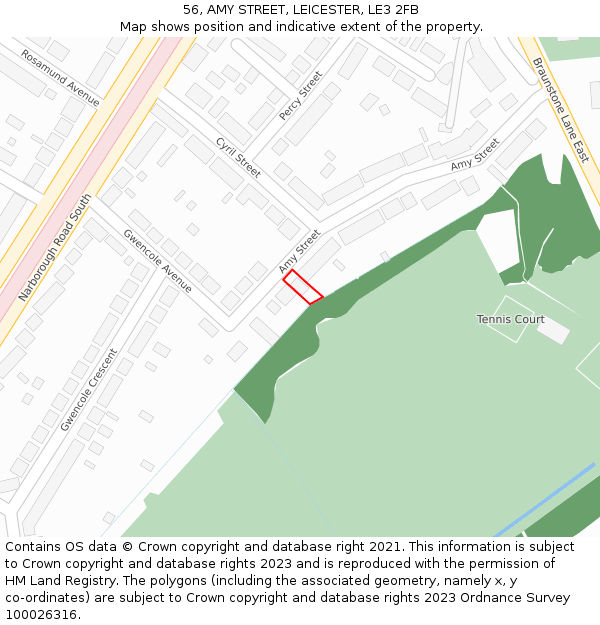 56, AMY STREET, LEICESTER, LE3 2FB: Location map and indicative extent of plot