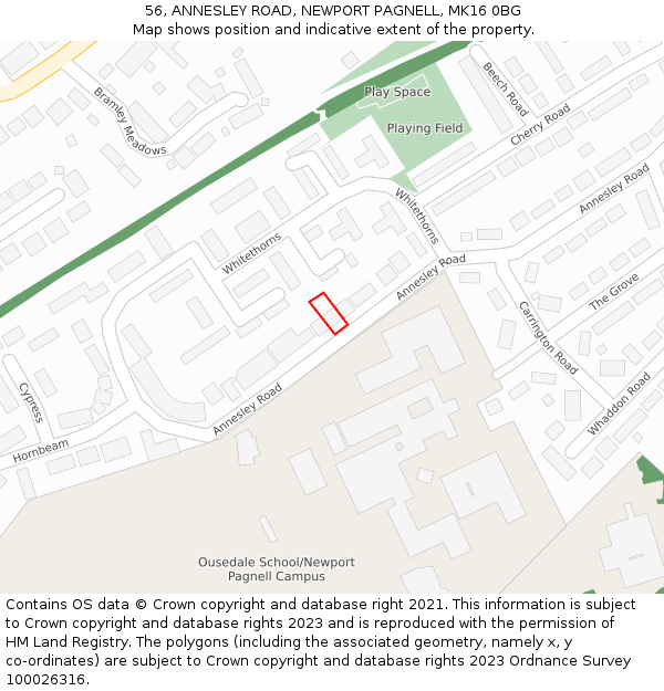 56, ANNESLEY ROAD, NEWPORT PAGNELL, MK16 0BG: Location map and indicative extent of plot