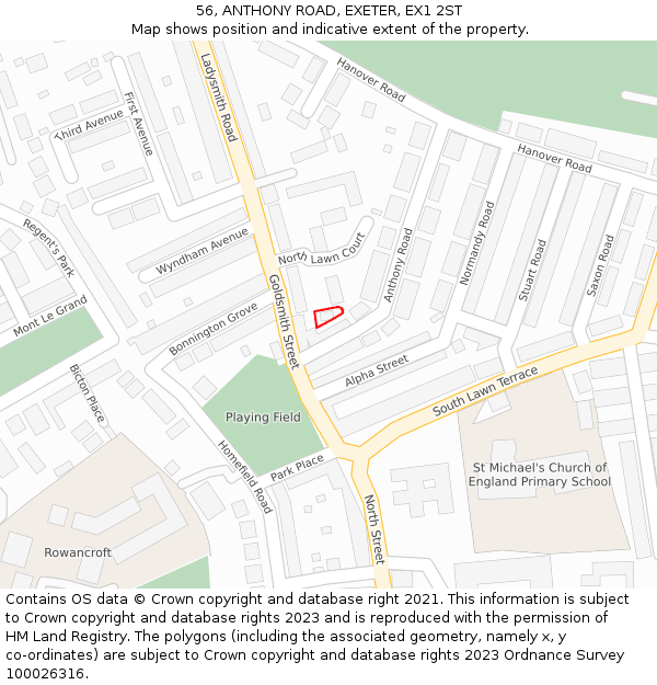 56, ANTHONY ROAD, EXETER, EX1 2ST: Location map and indicative extent of plot