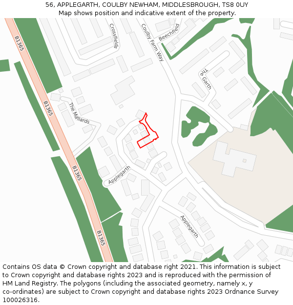 56, APPLEGARTH, COULBY NEWHAM, MIDDLESBROUGH, TS8 0UY: Location map and indicative extent of plot