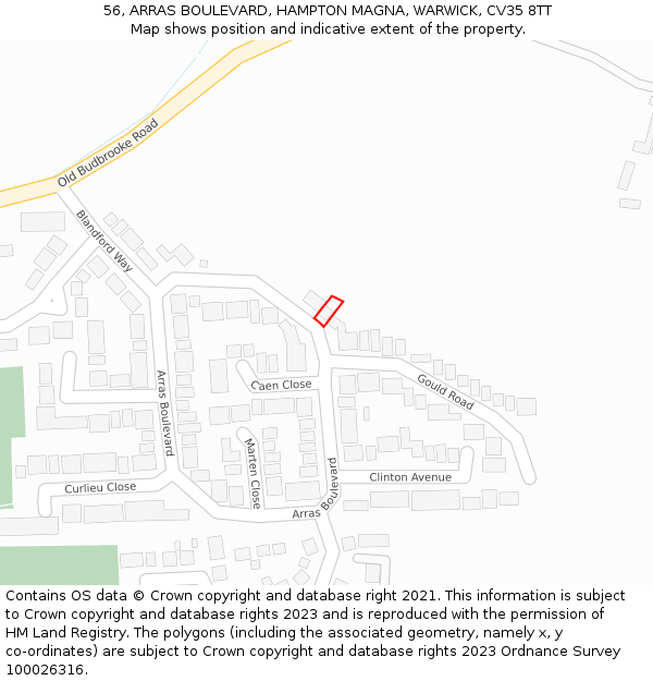 56, ARRAS BOULEVARD, HAMPTON MAGNA, WARWICK, CV35 8TT: Location map and indicative extent of plot