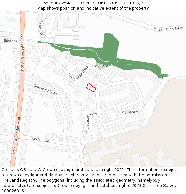 56, ARROWSMITH DRIVE, STONEHOUSE, GL10 2QR: Location map and indicative extent of plot
