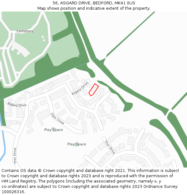 56, ASGARD DRIVE, BEDFORD, MK41 0US: Location map and indicative extent of plot