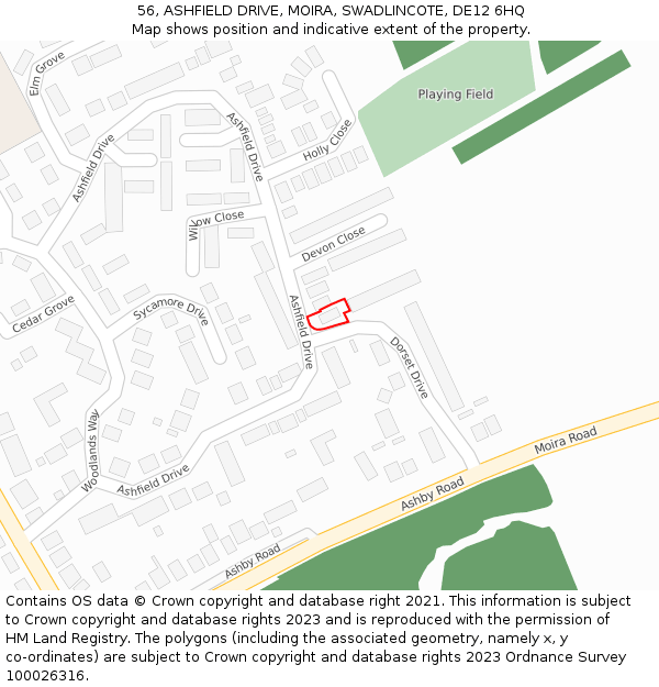 56, ASHFIELD DRIVE, MOIRA, SWADLINCOTE, DE12 6HQ: Location map and indicative extent of plot