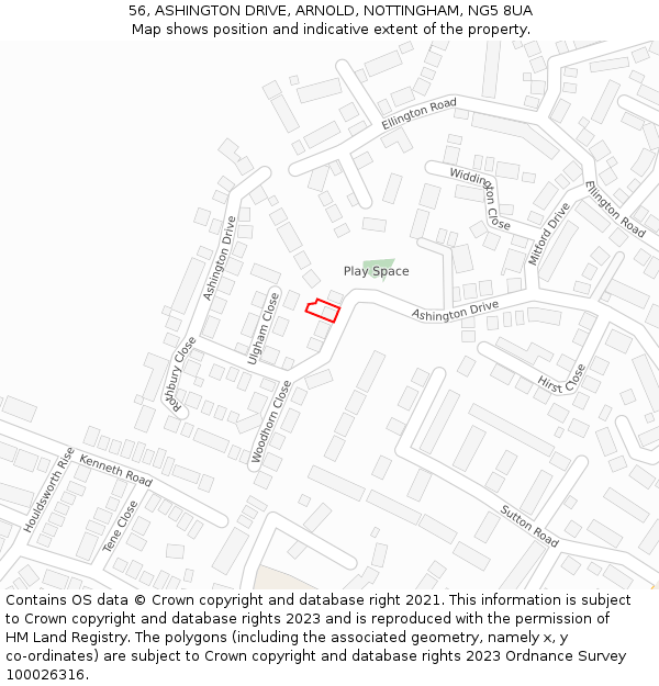 56, ASHINGTON DRIVE, ARNOLD, NOTTINGHAM, NG5 8UA: Location map and indicative extent of plot