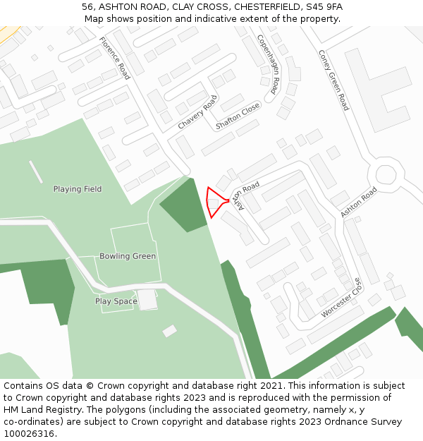 56, ASHTON ROAD, CLAY CROSS, CHESTERFIELD, S45 9FA: Location map and indicative extent of plot