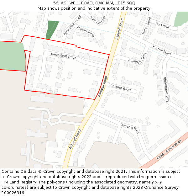 56, ASHWELL ROAD, OAKHAM, LE15 6QQ: Location map and indicative extent of plot