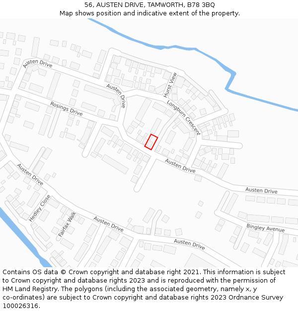 56, AUSTEN DRIVE, TAMWORTH, B78 3BQ: Location map and indicative extent of plot