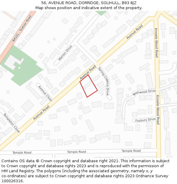 56, AVENUE ROAD, DORRIDGE, SOLIHULL, B93 8JZ: Location map and indicative extent of plot