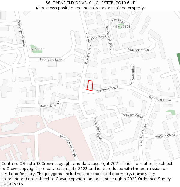 56, BARNFIELD DRIVE, CHICHESTER, PO19 6UT: Location map and indicative extent of plot