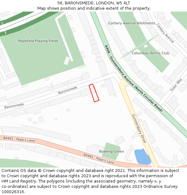 56, BARONSMEDE, LONDON, W5 4LT: Location map and indicative extent of plot