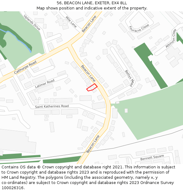56, BEACON LANE, EXETER, EX4 8LL: Location map and indicative extent of plot