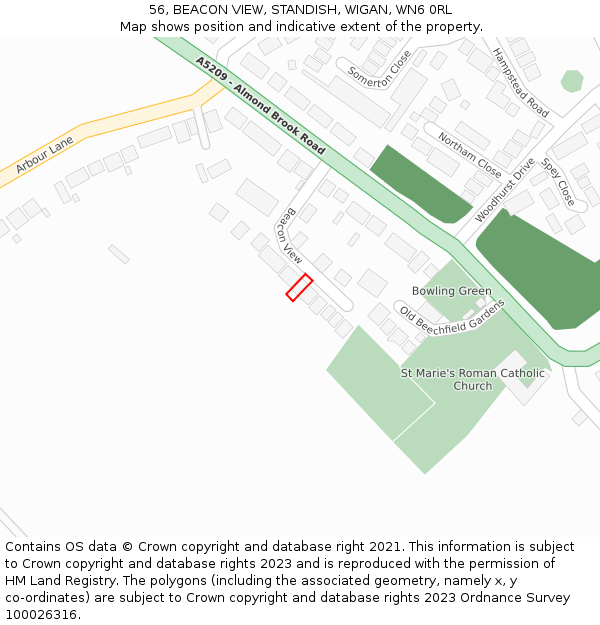 56, BEACON VIEW, STANDISH, WIGAN, WN6 0RL: Location map and indicative extent of plot