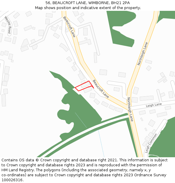 56, BEAUCROFT LANE, WIMBORNE, BH21 2PA: Location map and indicative extent of plot