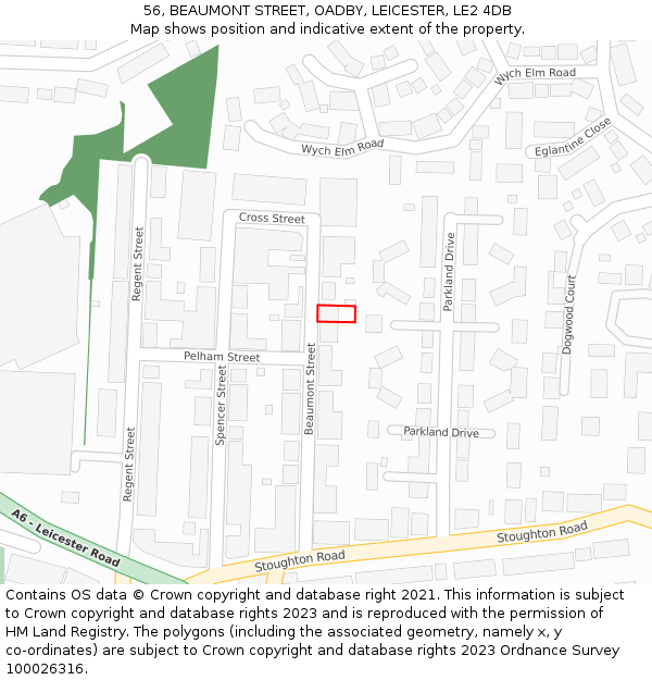 56, BEAUMONT STREET, OADBY, LEICESTER, LE2 4DB: Location map and indicative extent of plot