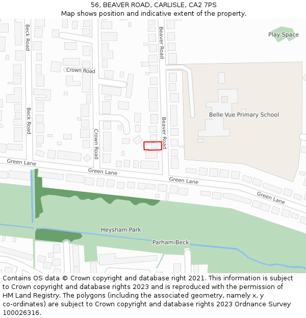 56, BEAVER ROAD, CARLISLE, CA2 7PS: Location map and indicative extent of plot