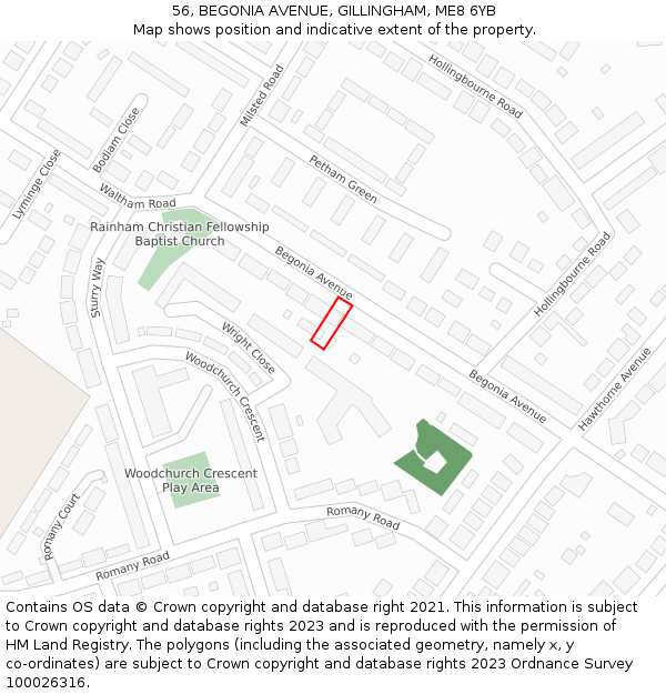 56, BEGONIA AVENUE, GILLINGHAM, ME8 6YB: Location map and indicative extent of plot