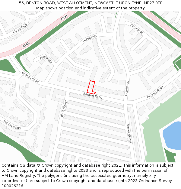 56, BENTON ROAD, WEST ALLOTMENT, NEWCASTLE UPON TYNE, NE27 0EP: Location map and indicative extent of plot