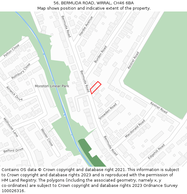 56, BERMUDA ROAD, WIRRAL, CH46 6BA: Location map and indicative extent of plot