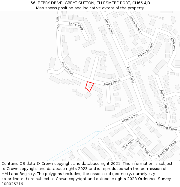 56, BERRY DRIVE, GREAT SUTTON, ELLESMERE PORT, CH66 4JB: Location map and indicative extent of plot