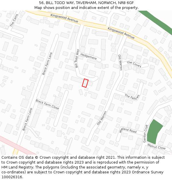 56, BILL TODD WAY, TAVERHAM, NORWICH, NR8 6GF: Location map and indicative extent of plot
