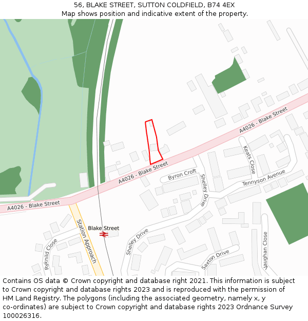 56, BLAKE STREET, SUTTON COLDFIELD, B74 4EX: Location map and indicative extent of plot