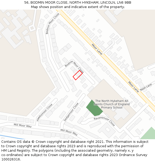 56, BODMIN MOOR CLOSE, NORTH HYKEHAM, LINCOLN, LN6 9BB: Location map and indicative extent of plot