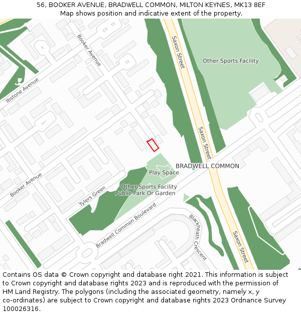 56, BOOKER AVENUE, BRADWELL COMMON, MILTON KEYNES, MK13 8EF: Location map and indicative extent of plot