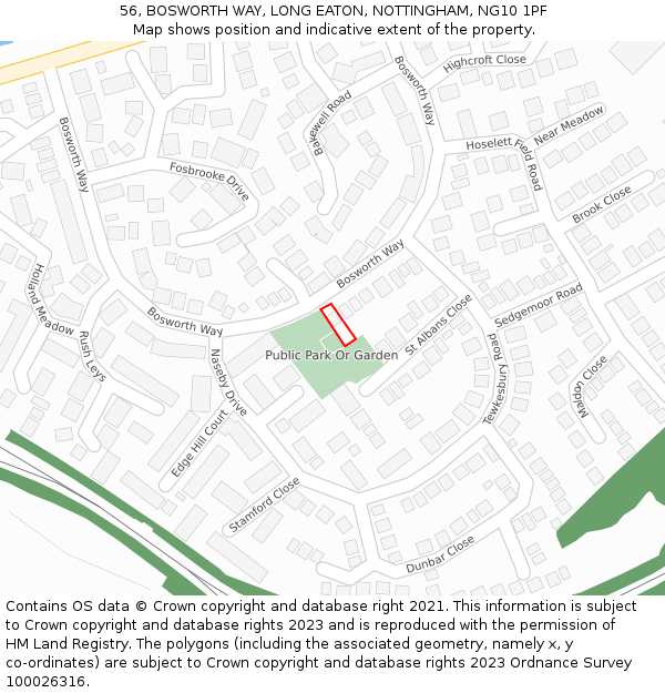 56, BOSWORTH WAY, LONG EATON, NOTTINGHAM, NG10 1PF: Location map and indicative extent of plot