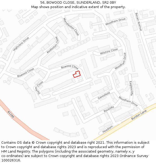 56, BOWOOD CLOSE, SUNDERLAND, SR2 0BY: Location map and indicative extent of plot