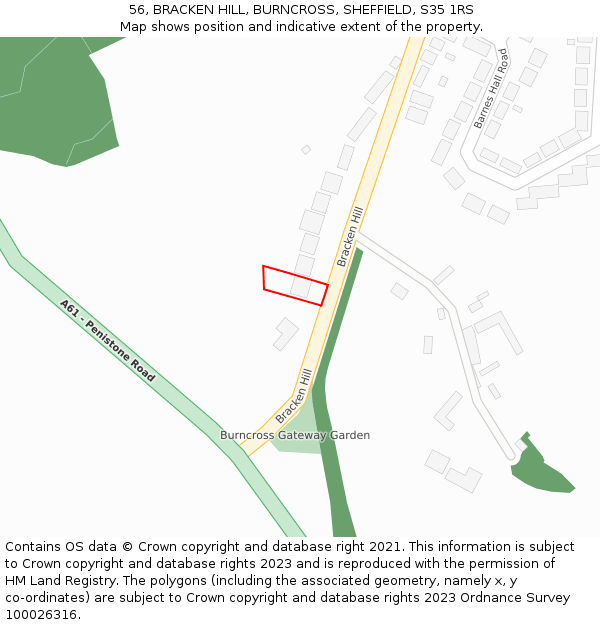 56, BRACKEN HILL, BURNCROSS, SHEFFIELD, S35 1RS: Location map and indicative extent of plot